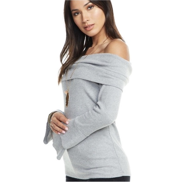 NWT, Chaser, Women's Love Rib Off Shoulder Tiered Peplum Sleeve, lightly ribbed - Picture 5 of 10